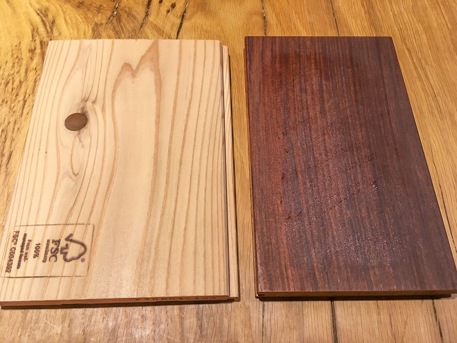 スギとイペ 水に浮かぶ木 沈む木 無垢フローリング 無垢材 無垢内装材 マルホン